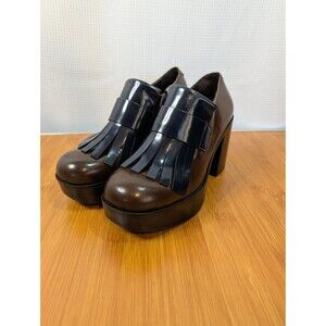 Jeannot Platform Oxford Heels Tassel Leather Chunky Loafer EU 37 US 6.5 (Z01)